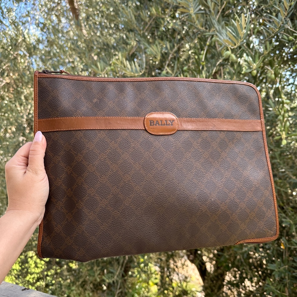Vintage Bally Brown Monogram Canvas Document Case